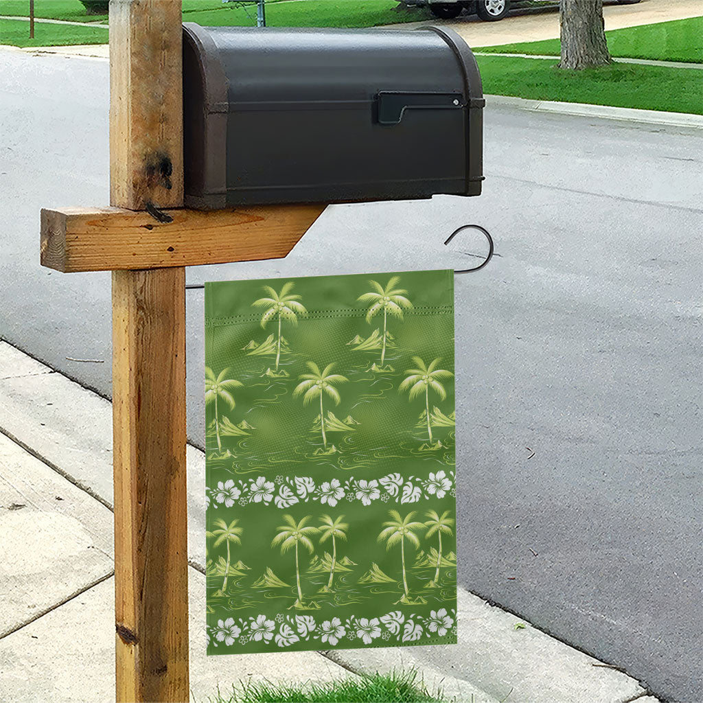 Olive Green Hawaii Palm Tree Hibiscus Garden Flag Fantasy Summer Vibe LT01 - Polynesian Pride
