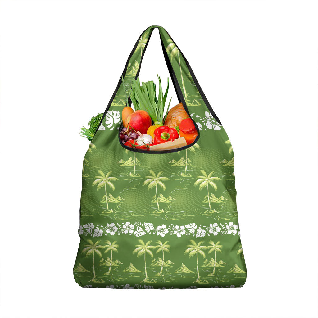 Olive Green Hawaii Palm Tree Hibiscus Grocery Bag Fantasy Summer Vibe LT01 1-pack One Size Olive - Polynesian Pride