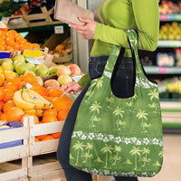 Olive Green Hawaii Palm Tree Hibiscus Grocery Bag Fantasy Summer Vibe LT01 - Polynesian Pride