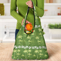 Olive Green Hawaii Palm Tree Hibiscus Grocery Bag Fantasy Summer Vibe LT01 - Polynesian Pride