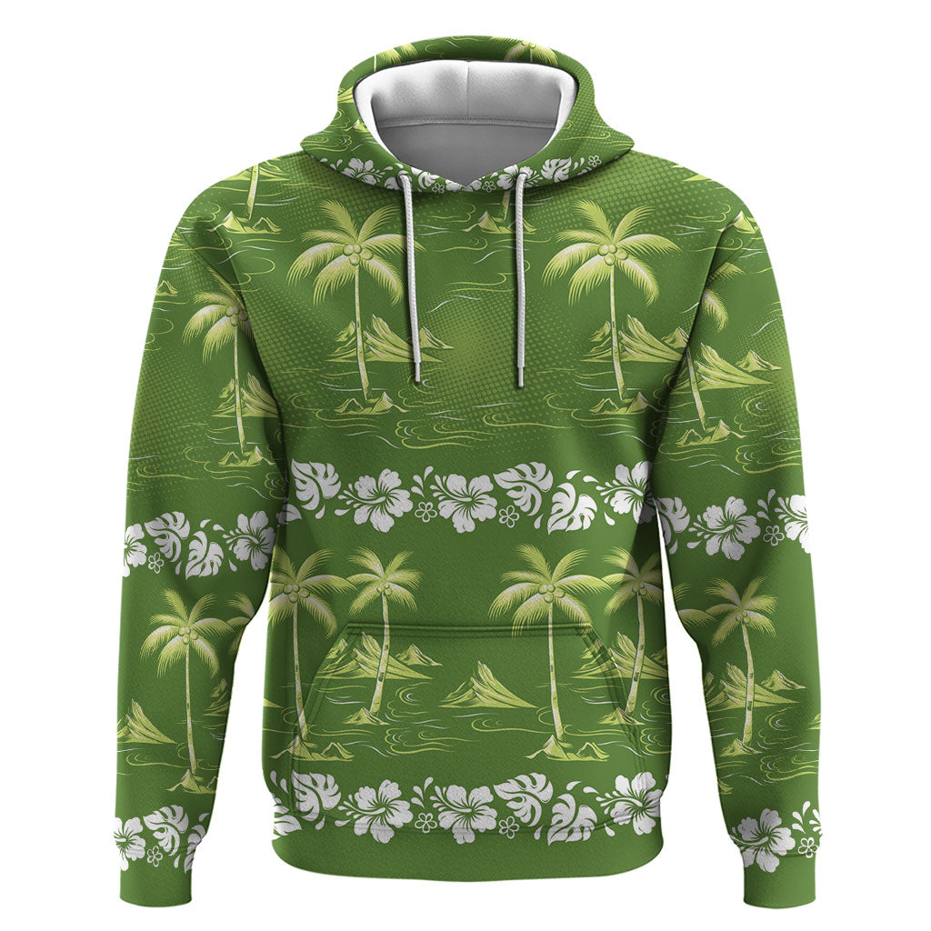 Olive Green Hawaii Palm Tree Hibiscus Hoodie Fantasy Summer Vibe