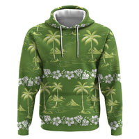 Olive Green Hawaii Palm Tree Hibiscus Hoodie Fantasy Summer Vibe LT01 Pullover Hoodie Olive - Polynesian Pride
