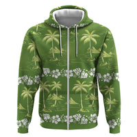 Olive Green Hawaii Palm Tree Hibiscus Hoodie Fantasy Summer Vibe LT01 Zip Hoodie Olive - Polynesian Pride