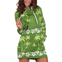 Olive Green Hawaii Palm Tree Hibiscus Hoodie Dress Fantasy Summer Vibe LT01 Olive - Polynesian Pride