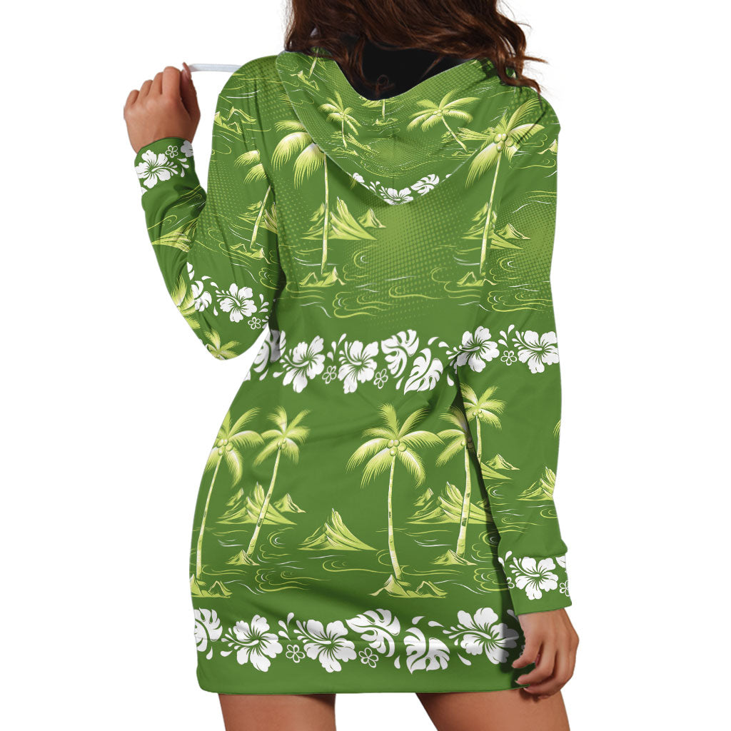 Olive Green Hawaii Palm Tree Hibiscus Hoodie Dress Fantasy Summer Vibe LT01 - Polynesian Pride