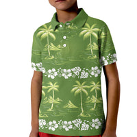 Olive Green Hawaii Palm Tree Hibiscus Kid Polo Shirt Fantasy Summer Vibe LT01 Kid Olive - Polynesian Pride