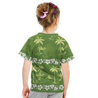 Olive Green Hawaii Palm Tree Hibiscus Kid T Shirt Fantasy Summer Vibe LT01 - Polynesian Pride