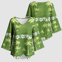 Olive Green Hawaii Palm Tree Hibiscus Kimono Sleeve Blouse Fantasy Summer Vibe LT01 - Polynesian Pride