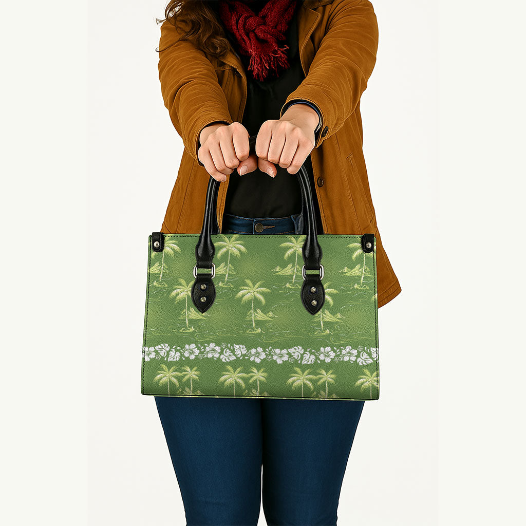 Olive Green Hawaii Palm Tree Hibiscus Leather Bag Fantasy Summer Vibe LT01 - Polynesian Pride