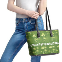 Olive Green Hawaii Palm Tree Hibiscus Leather Tote Bag Fantasy Summer Vibe LT01 - Polynesian Pride