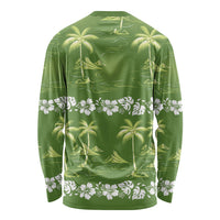 Olive Green Hawaii Palm Tree Hibiscus Long Sleeve Shirt Fantasy Summer Vibe LT01 - Polynesian Pride