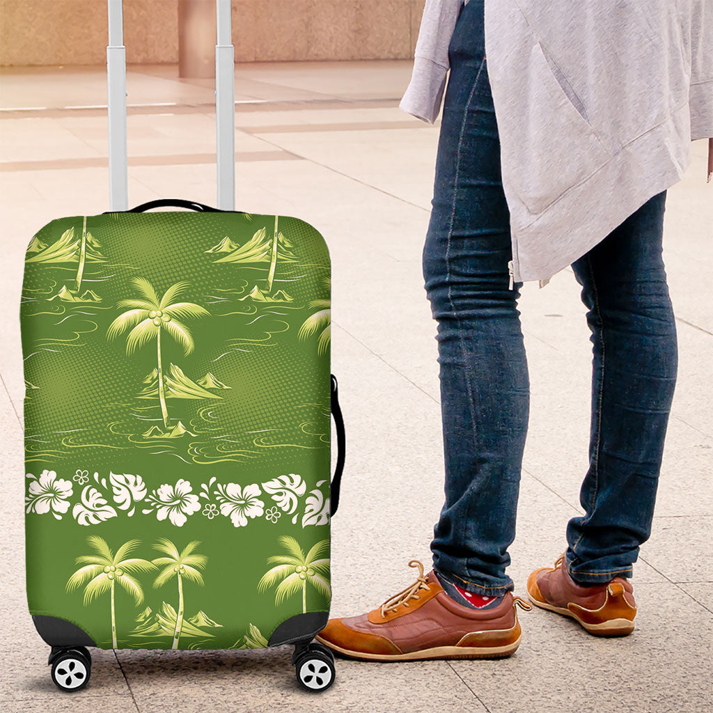 Olive Green Hawaii Palm Tree Hibiscus Luggage Cover Fantasy Summer Vibe