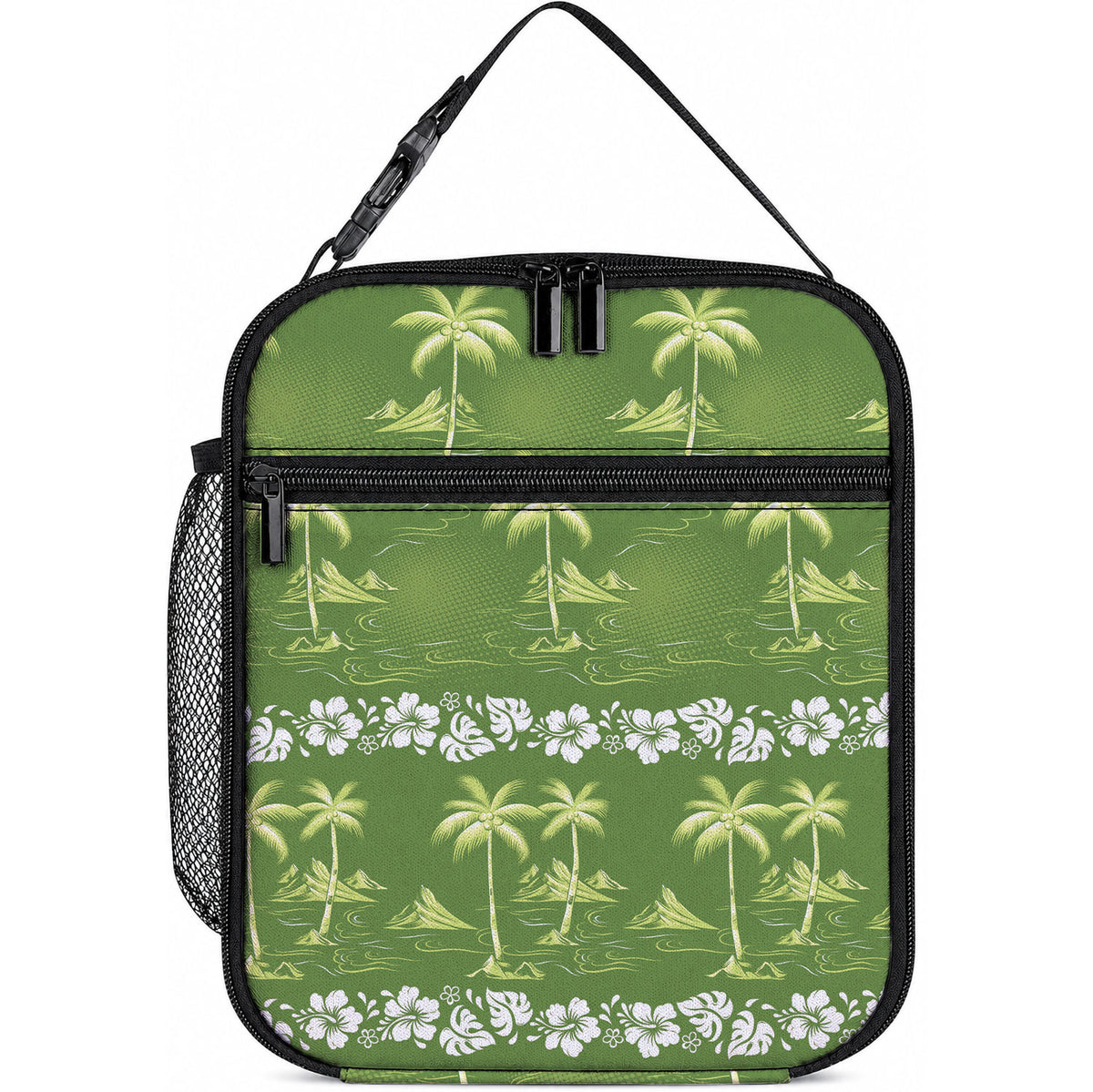 Olive Green Hawaii Palm Tree Hibiscus Lunch Bag Fantasy Summer Vibe LT01 10.2 × 8.3 × 4.3 inch Olive - Polynesian Pride