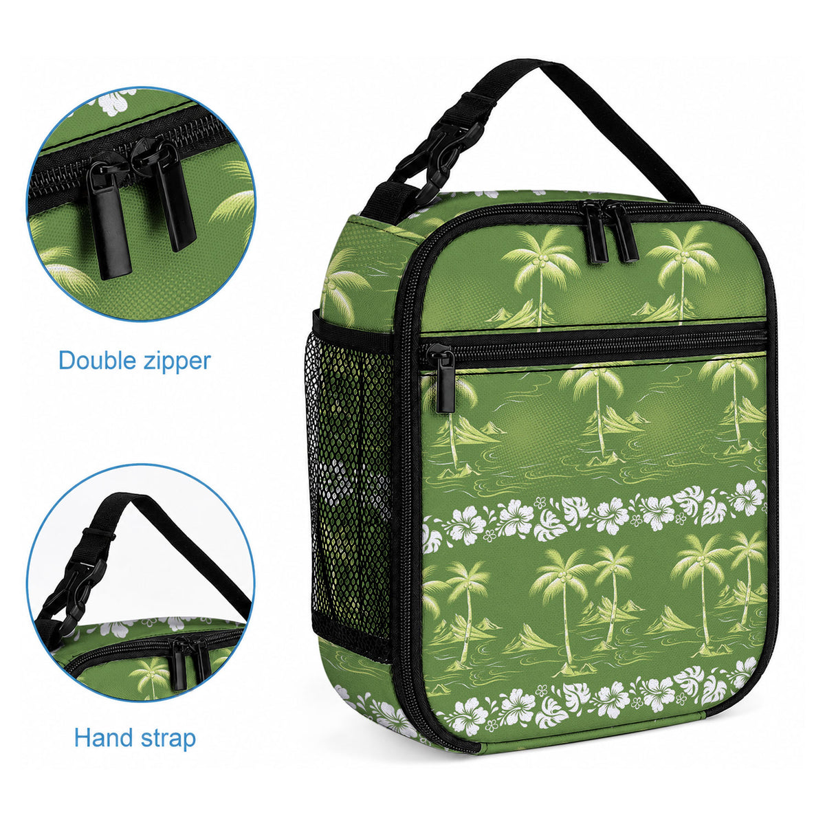 Olive Green Hawaii Palm Tree Hibiscus Lunch Bag Fantasy Summer Vibe LT01 - Polynesian Pride