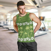 Olive Green Hawaii Palm Tree Hibiscus Men Tank Top Fantasy Summer Vibe LT01 Olive - Polynesian Pride