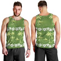 Olive Green Hawaii Palm Tree Hibiscus Men Tank Top Fantasy Summer Vibe LT01 - Polynesian Pride