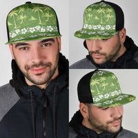 Olive Green Hawaii Palm Tree Hibiscus Mesh Trucker Cap Fantasy Summer Vibe