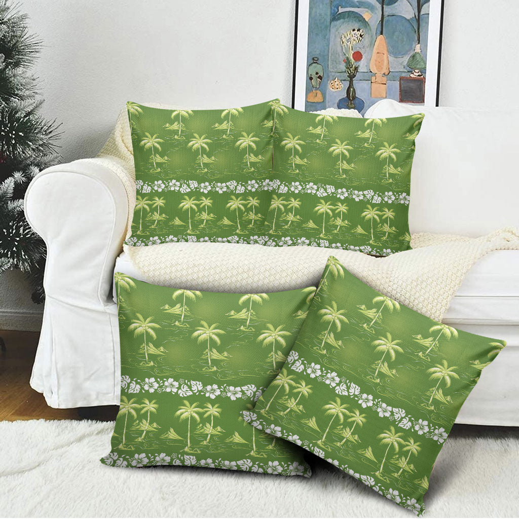 Olive Green Hawaii Palm Tree Hibiscus Pillow Cover Fantasy Summer Vibe LT01 - Polynesian Pride