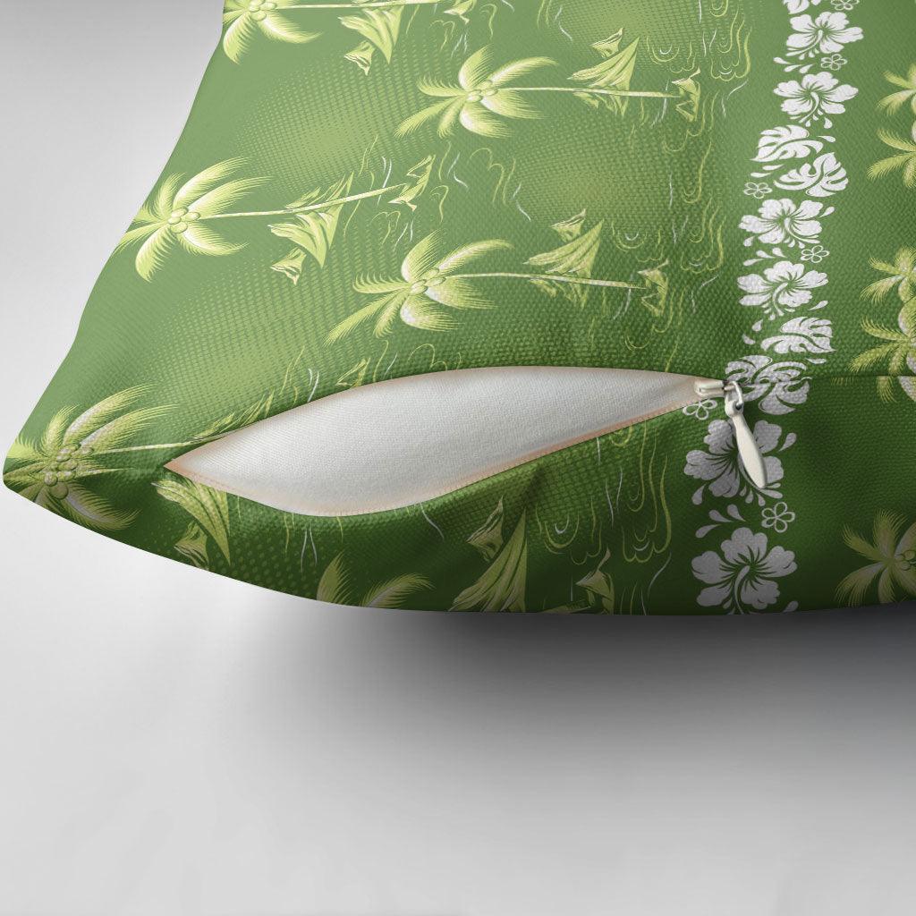 Olive Green Hawaii Palm Tree Hibiscus Pillow Cover Fantasy Summer Vibe LT01 - Polynesian Pride