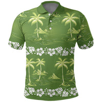 Olive Green Hawaii Palm Tree Hibiscus Polo Shirt Fantasy Summer Vibe LT01 Olive - Polynesian Pride
