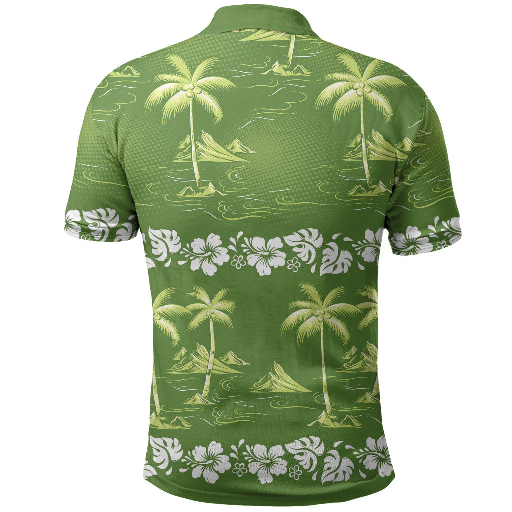 Olive Green Hawaii Palm Tree Hibiscus Polo Shirt Fantasy Summer Vibe LT01 - Polynesian Pride