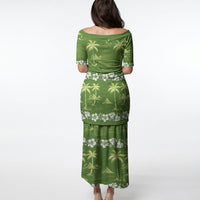 Olive Green Hawaii Palm Tree Hibiscus Puletasi Fantasy Summer Vibe LT01 - Polynesian Pride