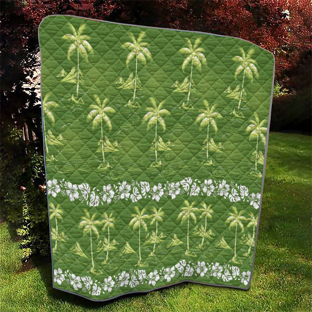 Olive Green Hawaii Palm Tree Hibiscus Quilt Fantasy Summer Vibe LT01 - Polynesian Pride