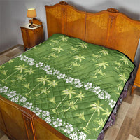 Olive Green Hawaii Palm Tree Hibiscus Quilt Fantasy Summer Vibe LT01 - Polynesian Pride