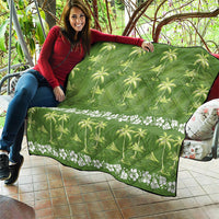 Olive Green Hawaii Palm Tree Hibiscus Quilt Fantasy Summer Vibe LT01 - Polynesian Pride