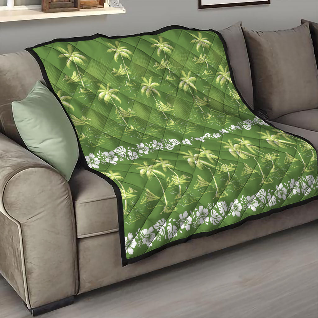 Olive Green Hawaii Palm Tree Hibiscus Quilt Fantasy Summer Vibe LT01 - Polynesian Pride