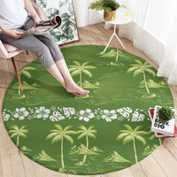 Olive Green Hawaii Palm Tree Hibiscus Round Carpet Fantasy Summer Vibe