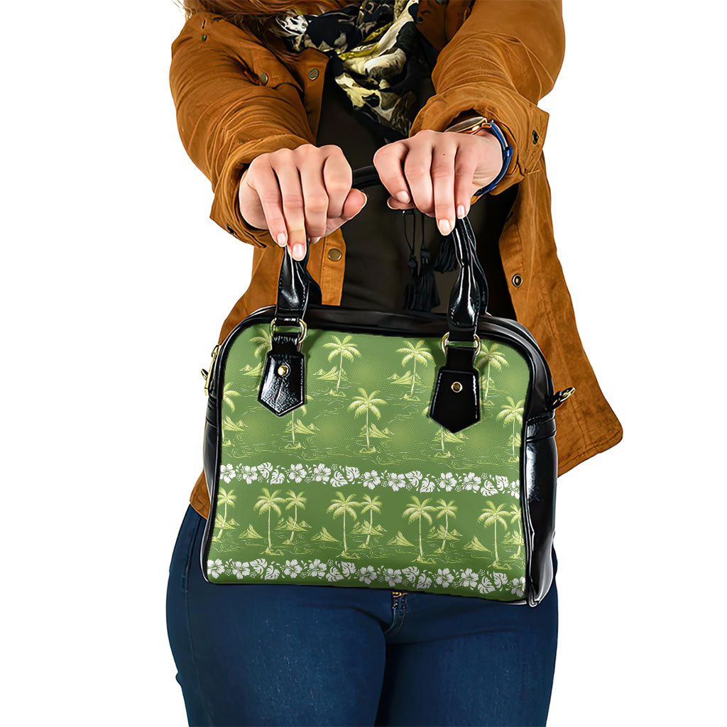 Olive Green Hawaii Palm Tree Hibiscus Shoulder Handbag Fantasy Summer Vibe LT01 One Size Olive - Polynesian Pride