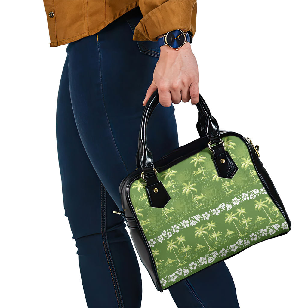 Olive Green Hawaii Palm Tree Hibiscus Shoulder Handbag Fantasy Summer Vibe LT01 - Polynesian Pride