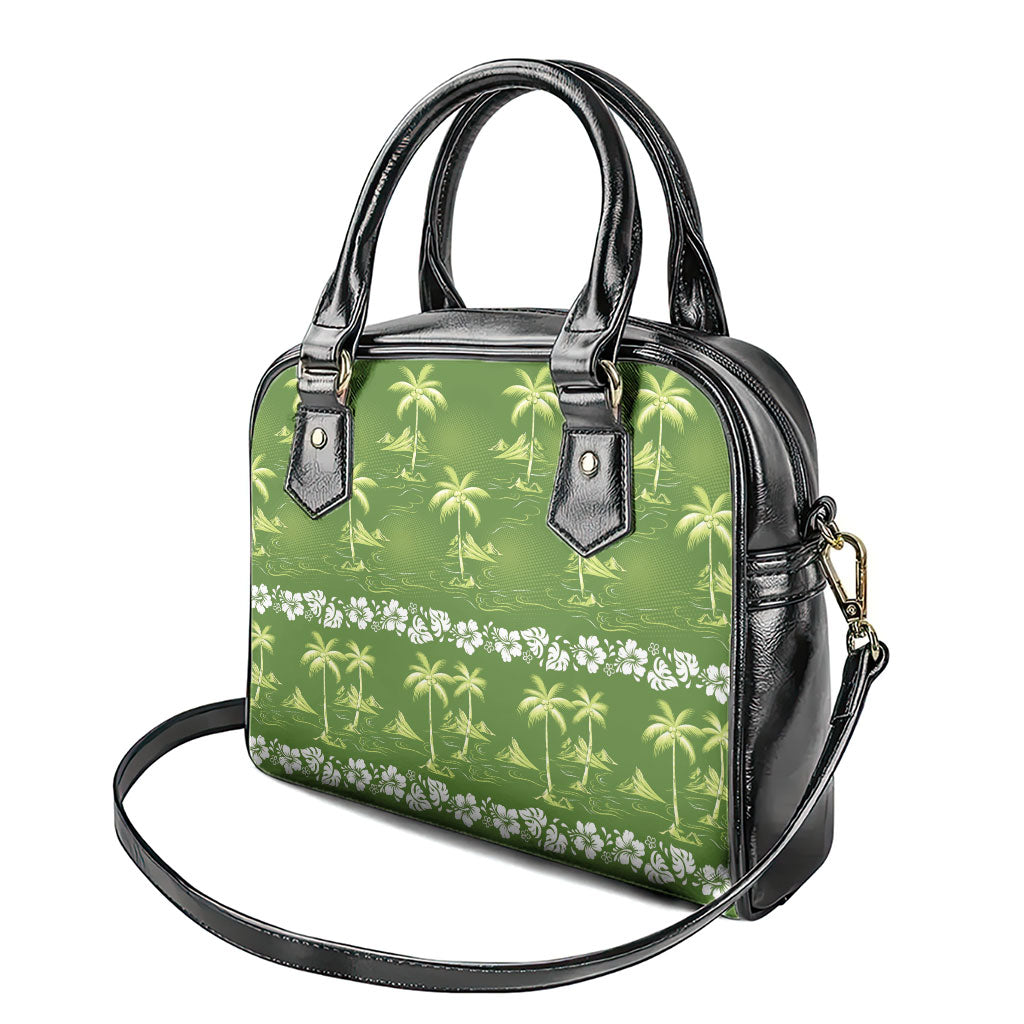 Olive Green Hawaii Palm Tree Hibiscus Shoulder Handbag Fantasy Summer Vibe LT01 - Polynesian Pride