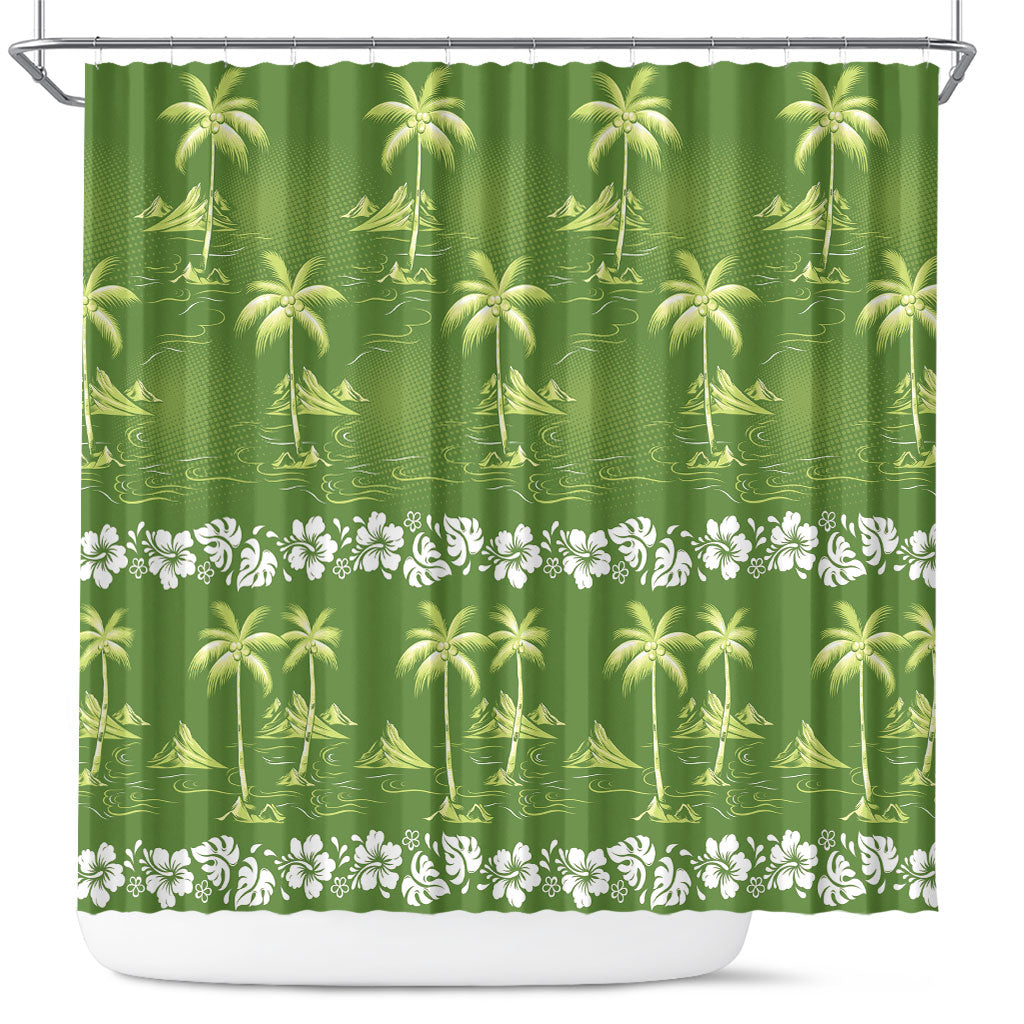 Olive Green Hawaii Palm Tree Hibiscus Shower Curtain Fantasy Summer Vibe LT01 Olive - Polynesian Pride