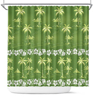 Olive Green Hawaii Palm Tree Hibiscus Shower Curtain Fantasy Summer Vibe LT01 Olive - Polynesian Pride