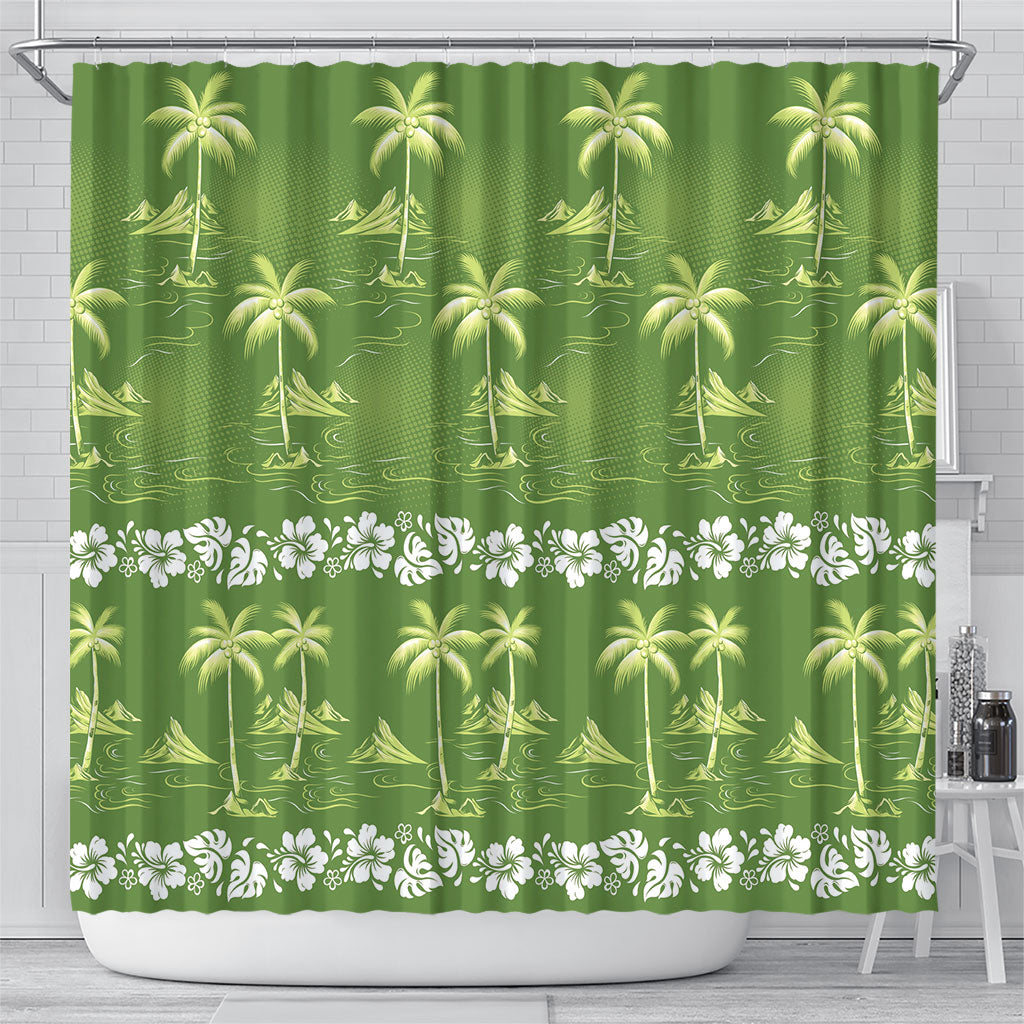 Olive Green Hawaii Palm Tree Hibiscus Shower Curtain Fantasy Summer Vibe LT01 - Polynesian Pride
