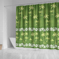 Olive Green Hawaii Palm Tree Hibiscus Shower Curtain Fantasy Summer Vibe LT01 - Polynesian Pride