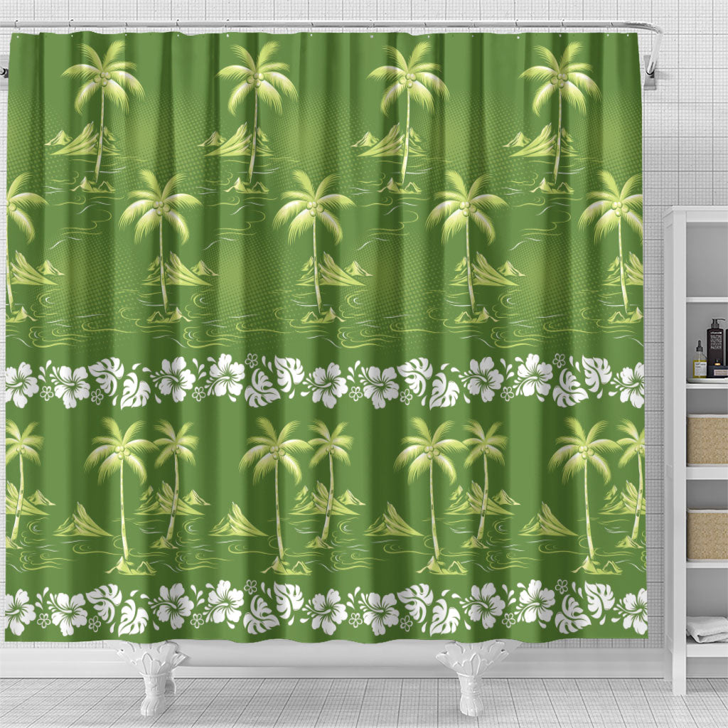 Olive Green Hawaii Palm Tree Hibiscus Shower Curtain Fantasy Summer Vibe LT01 - Polynesian Pride