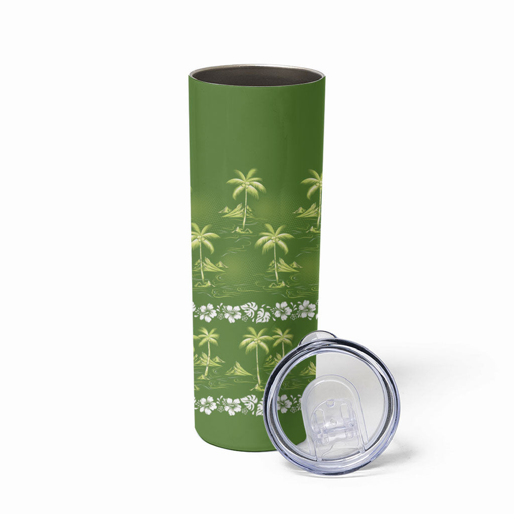 Olive Green Hawaii Palm Tree Hibiscus Skinny Tumbler Fantasy Summer Vibe LT01 - Polynesian Pride