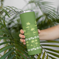 Olive Green Hawaii Palm Tree Hibiscus Skinny Tumbler Fantasy Summer Vibe LT01 - Polynesian Pride