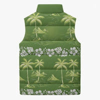 Olive Green Hawaii Palm Tree Hibiscus Sleeveless Puffer Jacket Fantasy Summer Vibe LT01 - Polynesian Pride