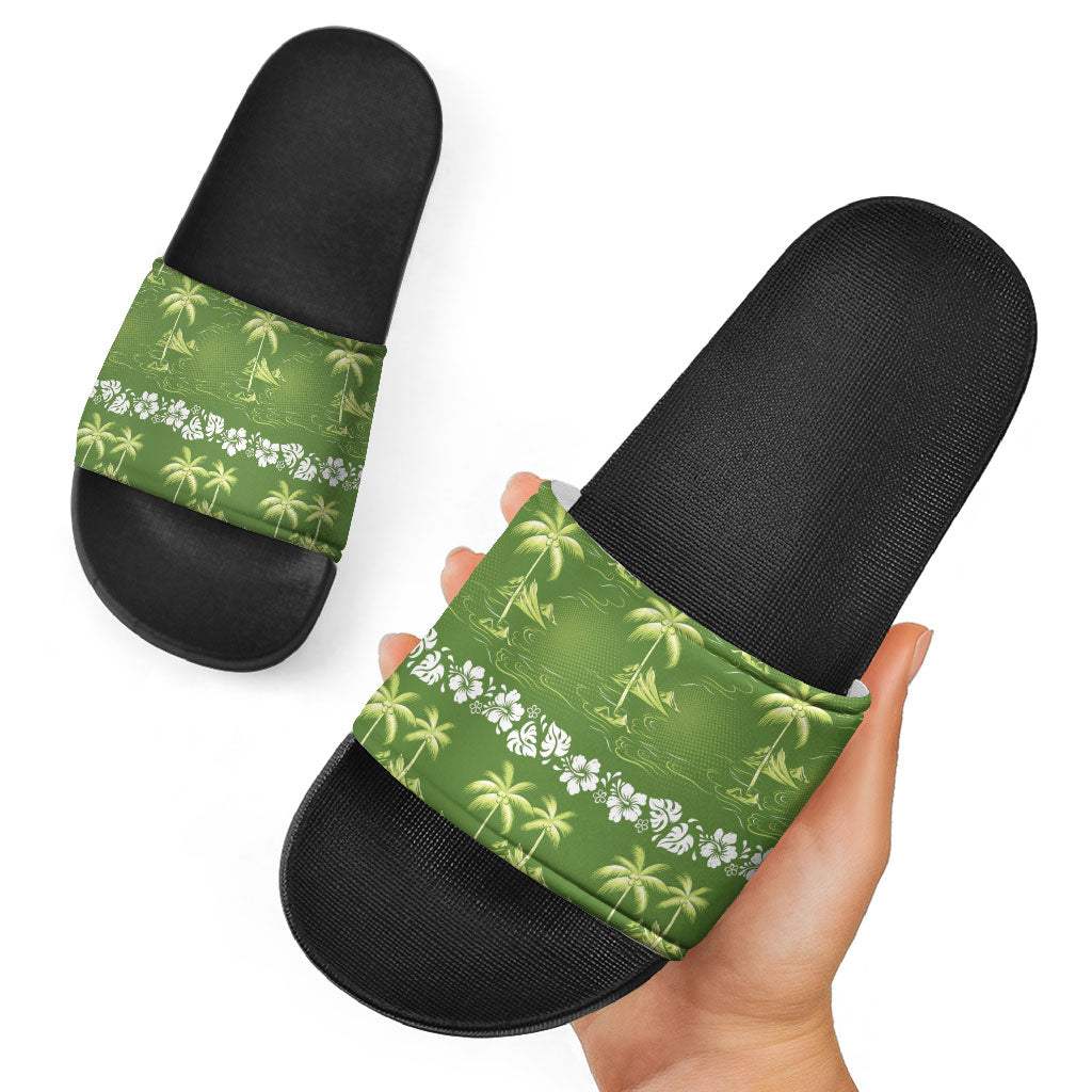 Olive Green Hawaii Palm Tree Hibiscus Slide Sandals Fantasy Summer Vibe LT01 - Polynesian Pride