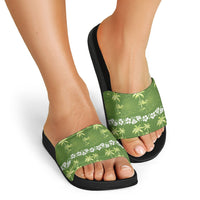 Olive Green Hawaii Palm Tree Hibiscus Slide Sandals Fantasy Summer Vibe LT01 - Polynesian Pride