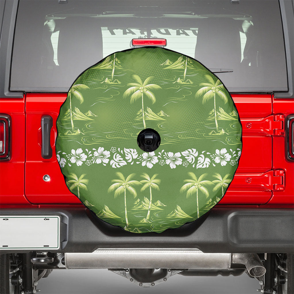 Olive Green Hawaii Palm Tree Hibiscus Spare Tire Cover Fantasy Summer Vibe