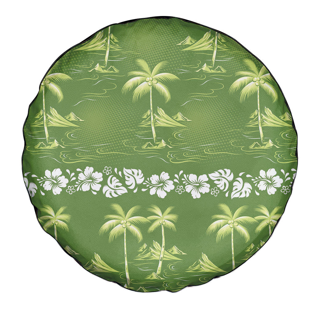 Olive Green Hawaii Palm Tree Hibiscus Spare Tire Cover Fantasy Summer Vibe