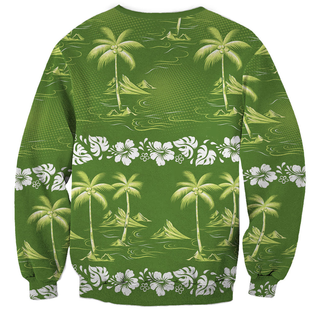 Olive Green Hawaii Palm Tree Hibiscus Sweatshirt Fantasy Summer Vibe LT01 - Polynesian Pride