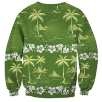 Olive Green Hawaii Palm Tree Hibiscus Sweatshirt Fantasy Summer Vibe LT01 - Polynesian Pride