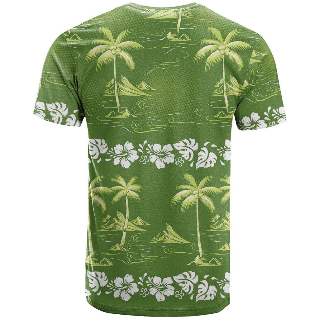Olive Green Hawaii Palm Tree Hibiscus T Shirt Fantasy Summer Vibe LT01 - Polynesian Pride