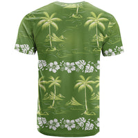Olive Green Hawaii Palm Tree Hibiscus T Shirt Fantasy Summer Vibe LT01 - Polynesian Pride